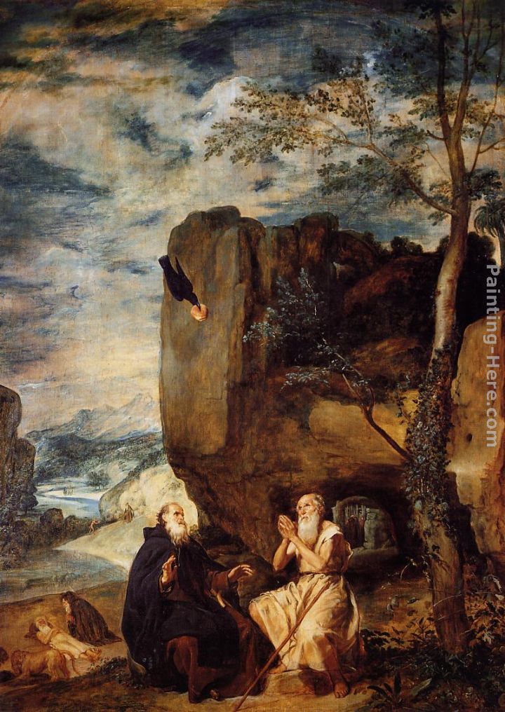 St. Anthony Abbot and St. Paul the Hermit painting - Diego Rodriguez de Silva Velazquez St. Anthony Abbot and St. Paul the Hermit art painting
